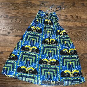 Anthropologie Blue and Yellow Maxi Dress